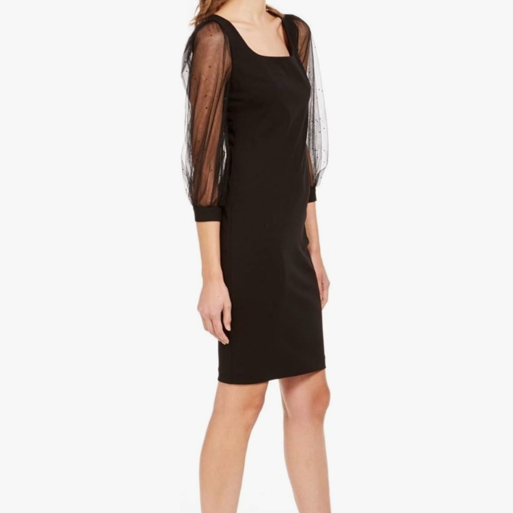 NWT Calvin Klein Black Sheath Dress with Bishop Sleeves and Square Neck - Picture 3 of 6